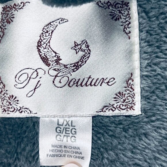 PJ Couture Hooded Plush Robe Belt Tie Quilted L/XL Gray Sleepware Pockets - Picture 8 of 13